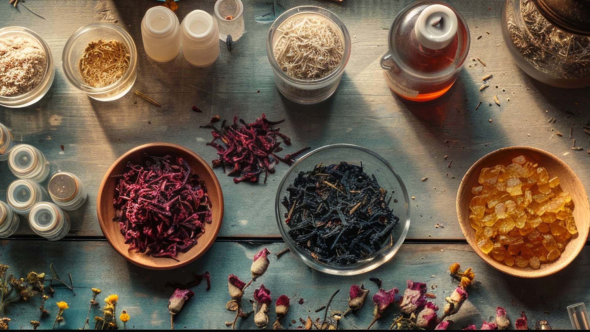 Φυσικά προϊόντα διατροφής με μέλι, βότανα και αποξηραμένα τρόφιμα