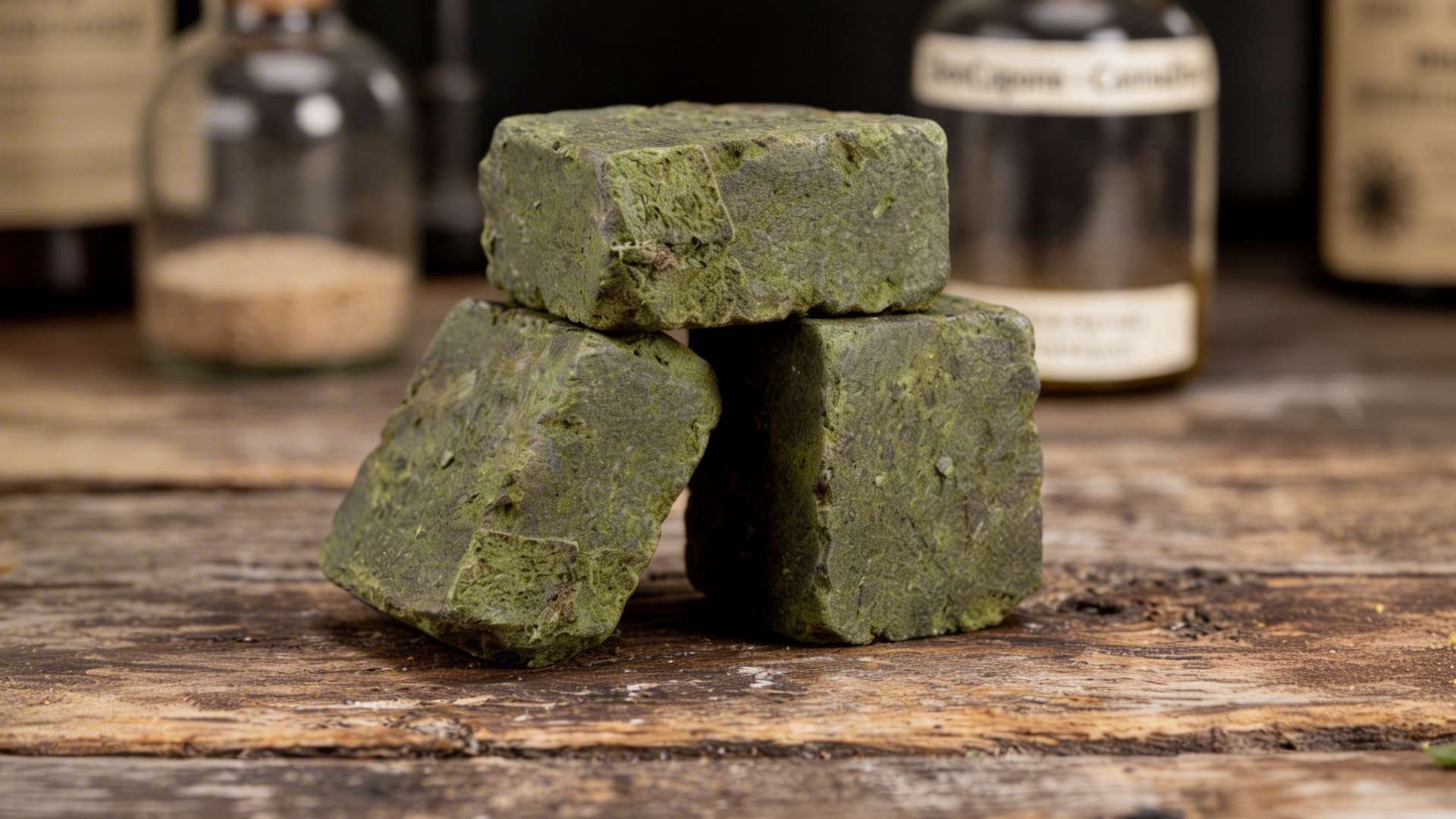 Ρητίνη κάνναβης CBD από εκχυλίσματα Cannabis Sativa L. πάνω σε ξύλινο τραπέζι