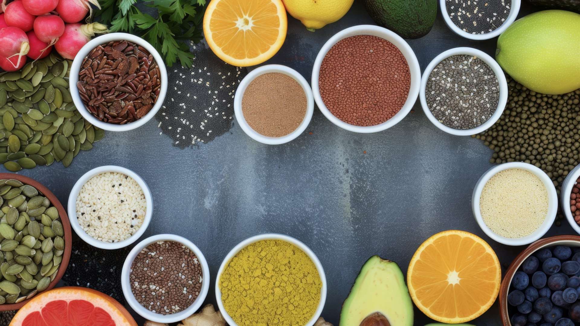 Επιλεγμένα super foods όπως σπόροι, καρποί και φυσικές τροφές